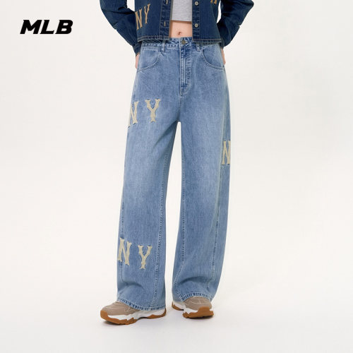 MLB官方 女款刺绣大LOG0弯刀牛仔裤26春季新款百搭DPG52/DPG53