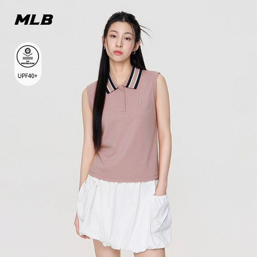 MLB官方 女款修身百搭清新条纹领无袖防晒POLO衫26春季新款PQB03