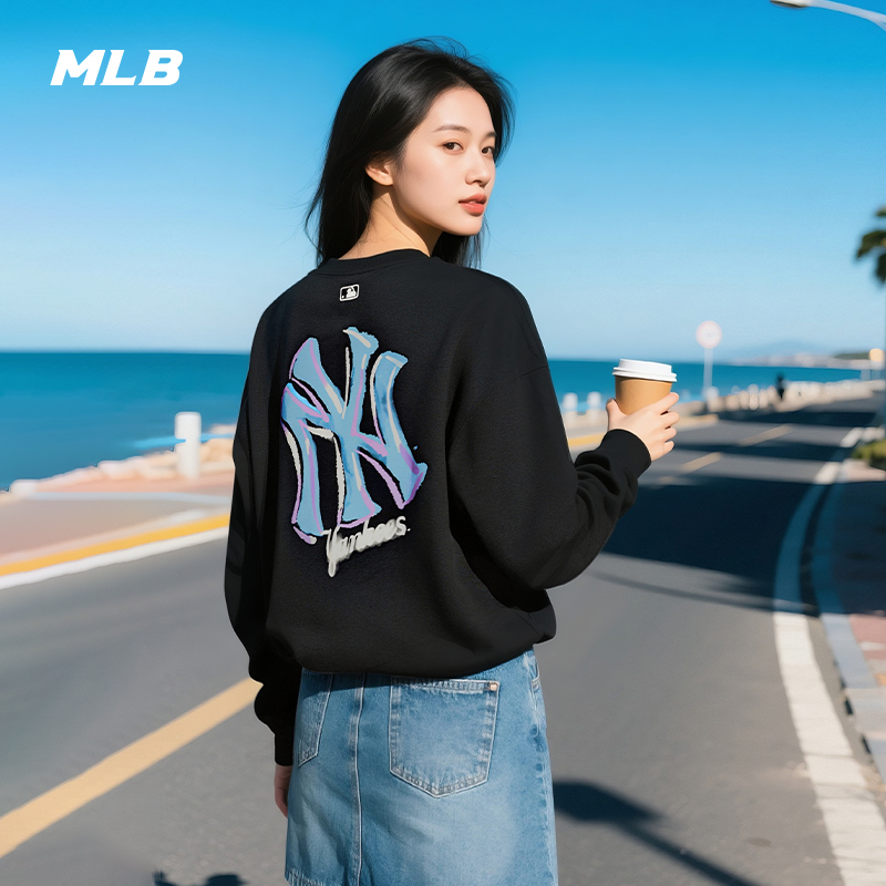 MLB官方男女情侣时尚休闲运动街头风背标卫衣套头25秋季新款MTB32