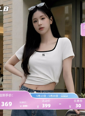 【520礼物】MLB官方女款潮流百搭蕾丝U领修身T恤26夏季新款TSB52