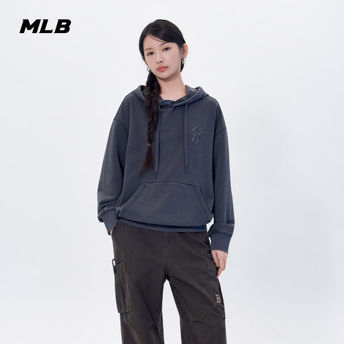 MLB官方男女情侣时尚潮流复古水洗做旧风套头卫衣秋季新款HDV05