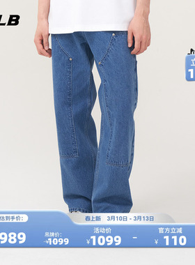 MLB官方 男款休闲百搭摩登复古长裤阔腿牛仔裤春夏新款DPB02