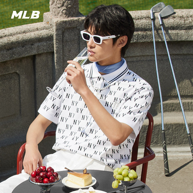 MLB官方男女情侣满印老花polo衫舒适百搭休闲短袖PQM04
