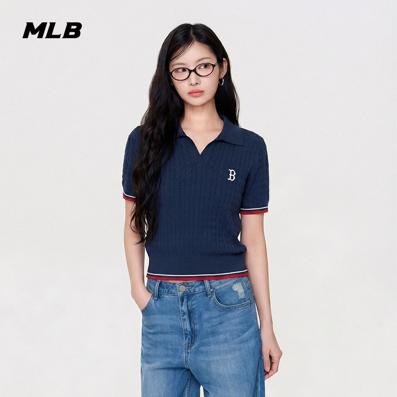 MLB官方女款舒适短款学院风短袖针织套衫26夏季新款KPV10/KPV11图片