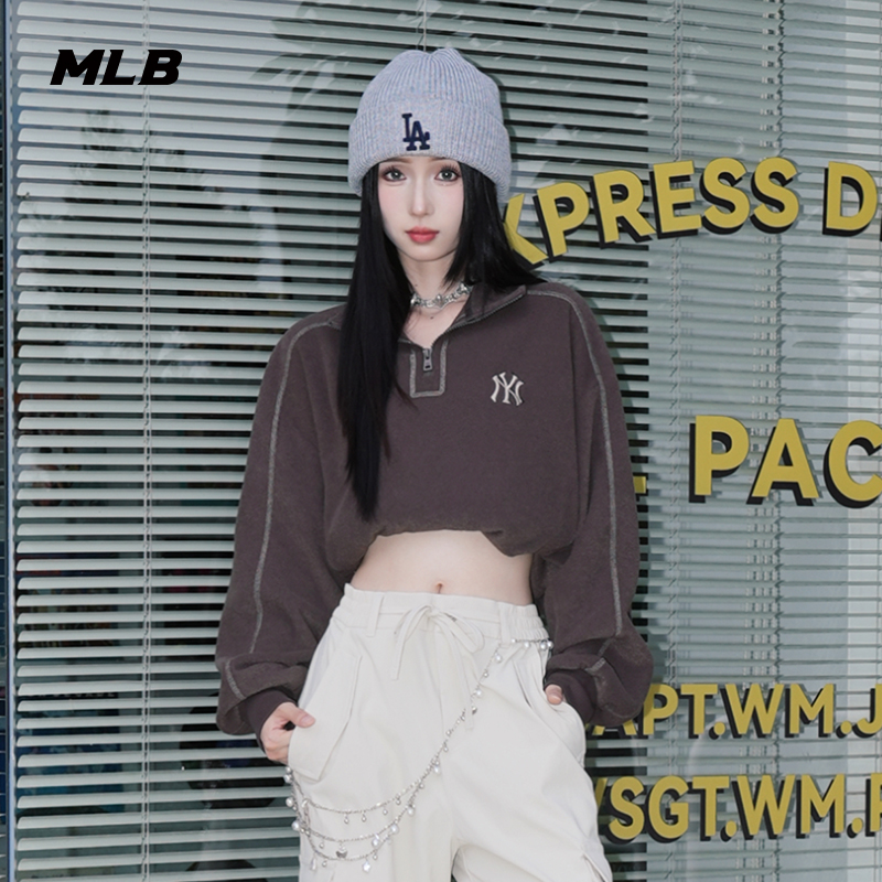 MLB官方 男女情侣时尚百搭复古半拉链卫衣25冬季新款MTB10