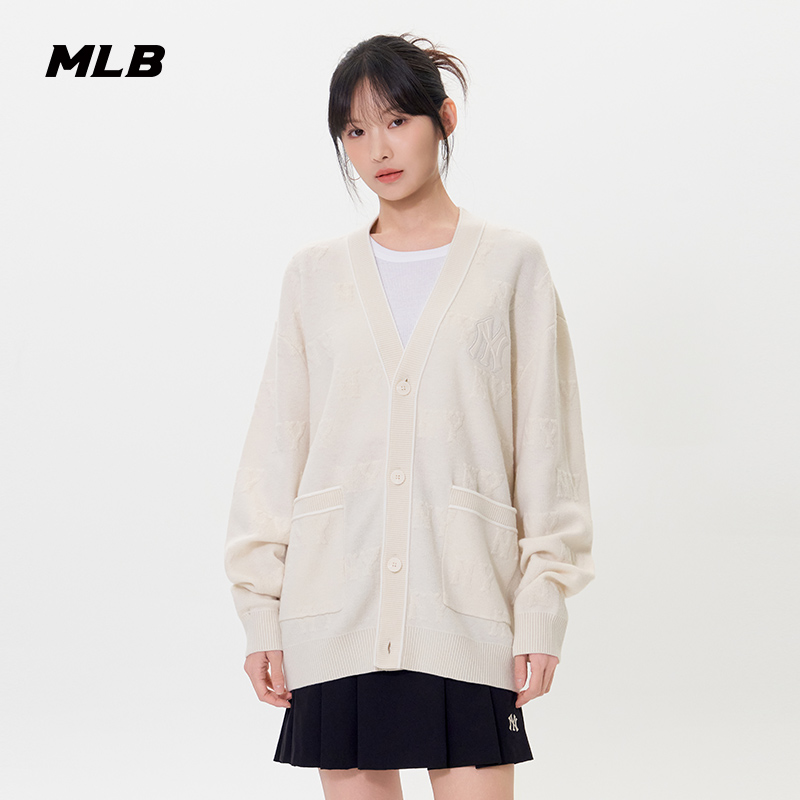 MLB官方 男女情侣时尚暗纹浮雕老花针织开衫25秋季季新款KCM02