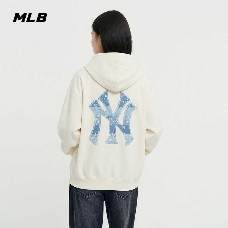 MLB官方男女同款时尚仿牛仔老花拉链连帽卫衣外套26春季新款TRM02