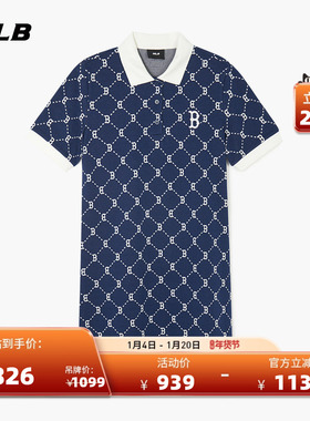 MLB官方 女款休闲百搭老花短袖连衣裙polo领OPM04
