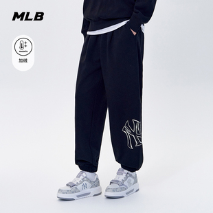 PTB21 新款 MLB官方男女情侣保暖加绒百搭大LOGO休闲束脚长裤 25冬季