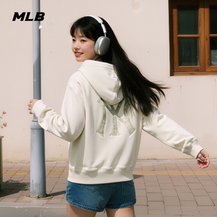 MLB官方男女情侣复古老花大LOGO连帽套头卫衣25秋季 HDM04 新款