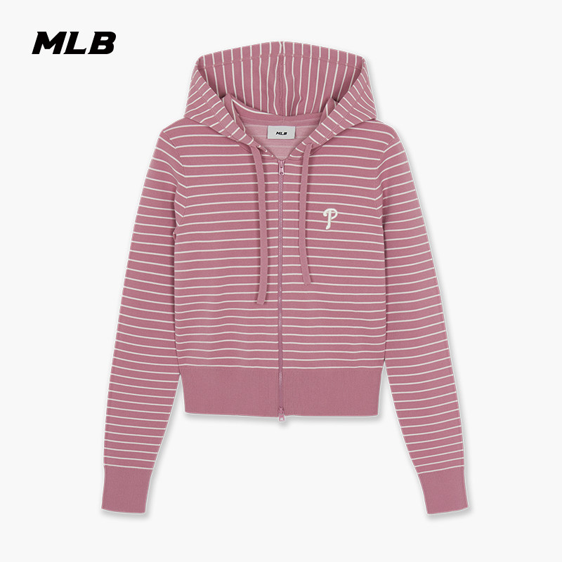 MLB百搭条纹连帽针织衫图片