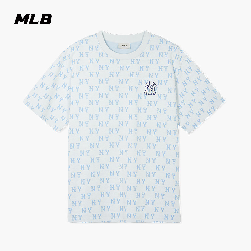 MLB官方 男女情侣老花系列T恤刺绣logo百搭短袖24夏季新款TSM12