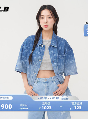 MLB官方 男女情侣复古老花渐变牛仔衬衫短袖外套夏季新款DRM03