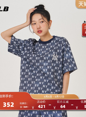 MLB官方 男女情侣同款老花满印T恤休闲短袖夏季TSM05/TSM16