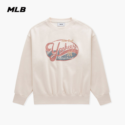 MLB官方 男女同款复古时尚学院风印花圆领卫衣秋季新款MTV10