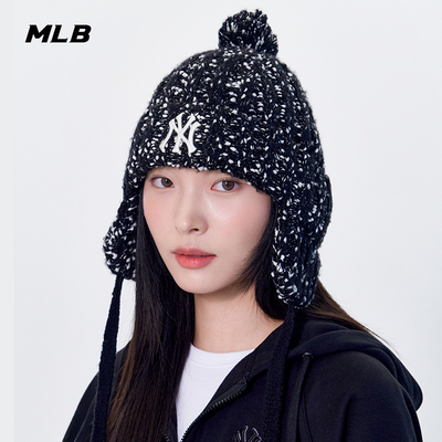 MLB官方男女情侣时尚百搭保暖休闲毛球护耳针织帽25冬季新款BNV10