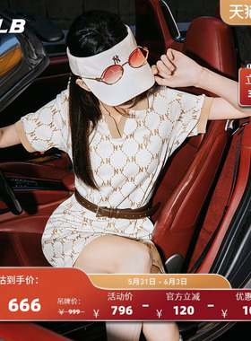 MLB官方 女款满印钻石老花polo领时尚运动连衣裙夏季新款OPM04