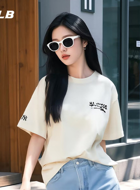 MLB官方 男女情侣涂鸦字母潮酷圆领短袖休闲T恤25夏季新款TSB40