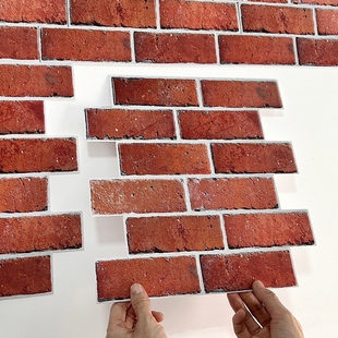 外墙复古红色砖纹3D立体自粘墙贴店铺背景墙商用墙裙装饰防水防晒