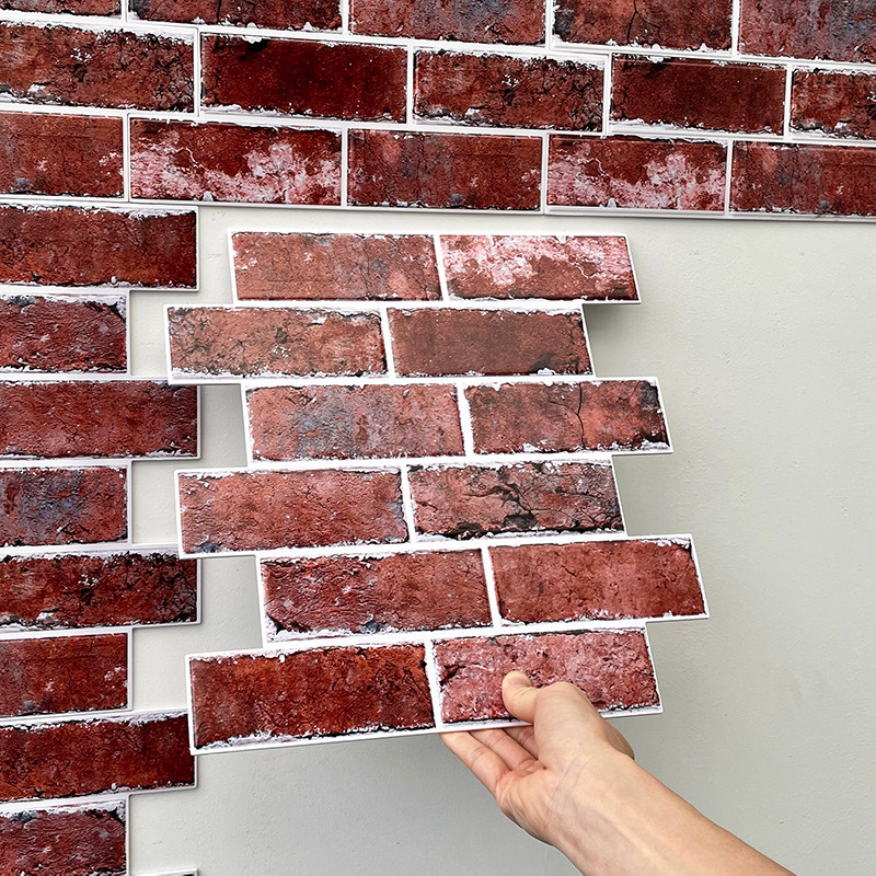 复古红色砖纹墙贴防水防潮客厅背景墙装饰硬板3D立体墙裙加厚防撞,家居饰品,软装墙贴,淘宝优惠券,粉丝福利购,淘宝优惠卷