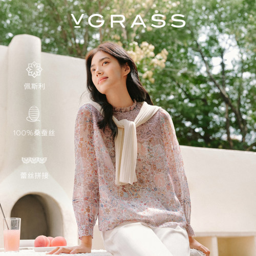 VGRASS乔其拼蕾丝衬衫