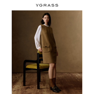 连衣裙 精纺无袖 VGRASS维格娜丝遮肉无袖 羊毛马甲裙子秋冬秋新款