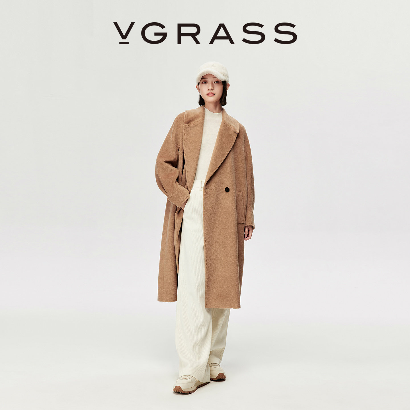 皇室婴驼青果领毛呢大衣VGRASS