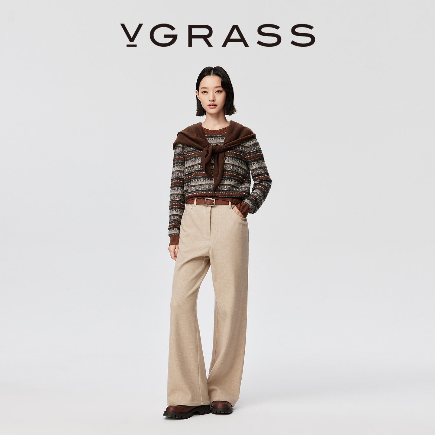 VGRASS绵羊毛混纺灯芯绒休闲裤