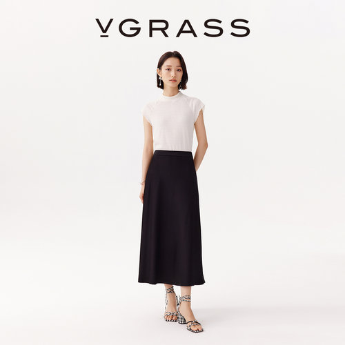 VGRASS仿真丝光泽醋纤混纺半裙
