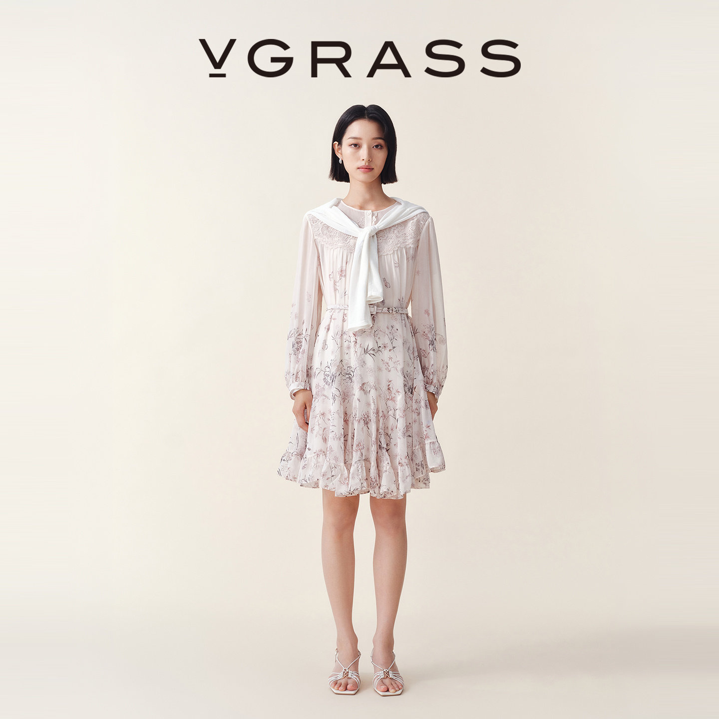 VGRASS维格娜丝26夏季新品渐变印花真丝乔其连衣裙海岛度假穿搭