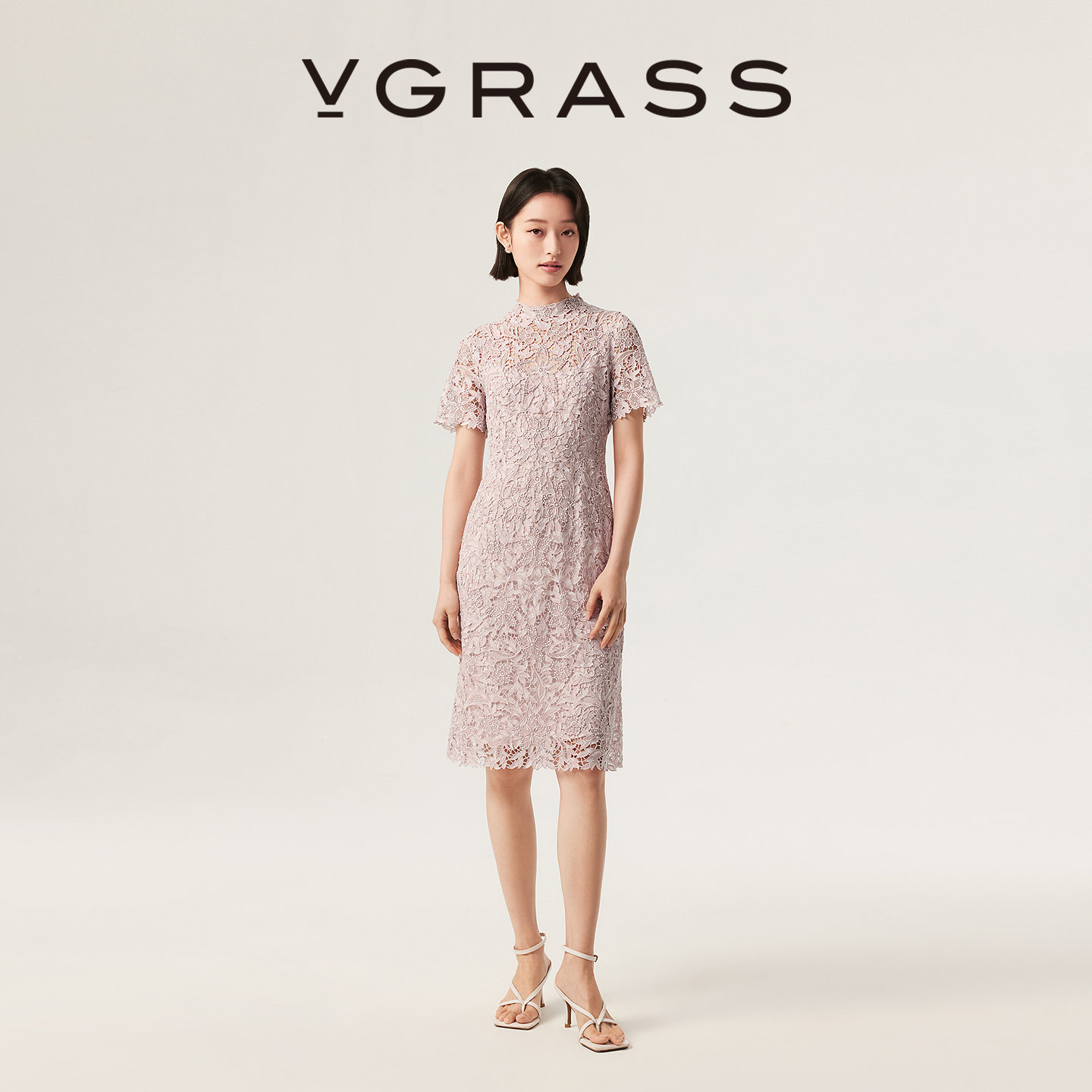VGRASS维格娜丝26夏季新品无缝天成400万针刺绣收腰A摆礼服连衣裙