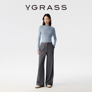 斜纹肌理羊毛混纺磨毛感直筒休闲裤 VGRASS25秋冬新款 WISH系列