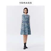 VGRASS维格娜丝春新款 定位绣花边长裙花卉立体感假两件背心连衣裙