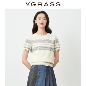 vgrass维格娜丝夏季新款简约条纹针织衫VZZ1N22510