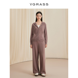 松弛慵懒感套装 休闲裤 女 羊毛羊绒混纺连帽开衫 VGRASS维格娜丝秋季