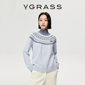 VGRASS25秋冬新款 WISH系列 羊毛混纺费尔岛提花云肩高领针织衫