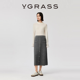 新款 VGRASS25冬季 绵羊毛混纺双面结构针织包臀半身裙 WISH系列