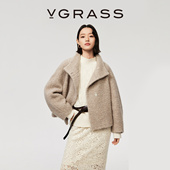 VGRASS25冬季 新款 意大利进口羊驼毛混纺圈圈呢百搭圆领短外套大衣