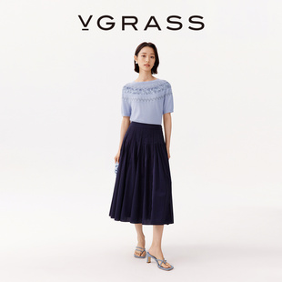 高温定型不规则立体压褶A字半身裙长半裙 VGRASS25早秋新款
