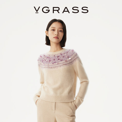 VGRASS提花亮片钉珠拉绒针织