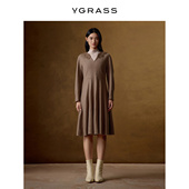 VGRASS维格娜丝冬季 轻奢蕾丝刺绣立体百褶羊毛连身连衣裙女 新款