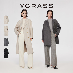 【李佳琦美美新衣过大年】VGRASS绵羊毛混纺中长款双面呢廓形大衣