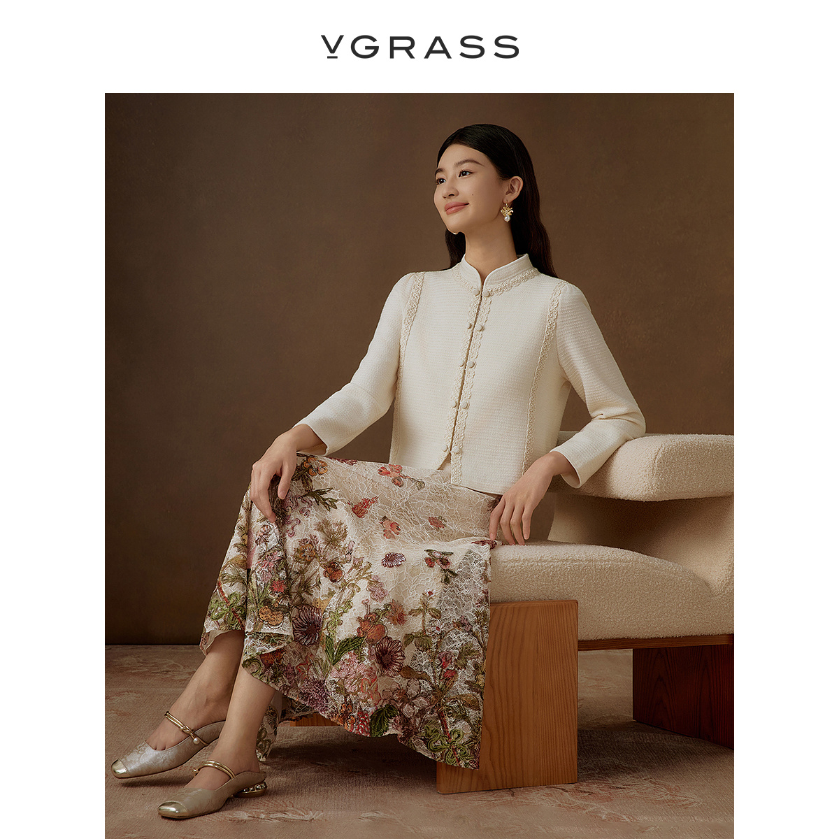 VGRASS新中式毛针织衫上衣