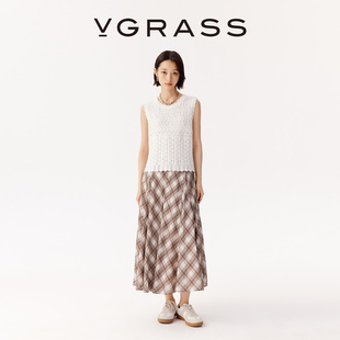 绵羊毛混纺格子印花复古半身裙 VGRASS秋冬新款 WISH系列