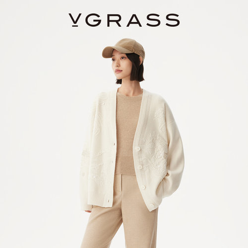 VGRASS绵羊毛混纺针织开衫