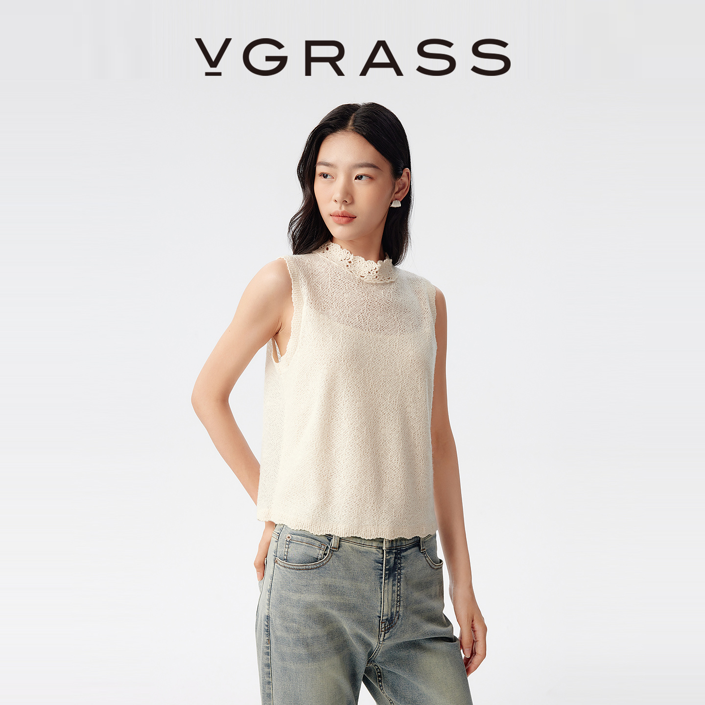 VGRASS优雅羊毛羊绒无袖背心