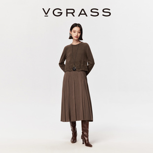 【马上有戏】VGRASS26早春新款羊毛镂空感水溶刺绣假两件连衣裙女