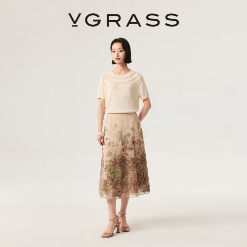 VGRASS花式蕾丝叠绣半身裙