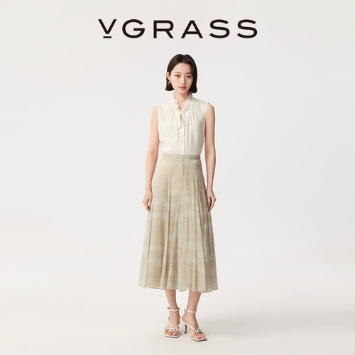 VGRASS蕾丝风格提花真丝乔其半裙