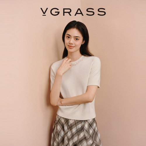 VGRASS山羊绒立体珠绣针织衫